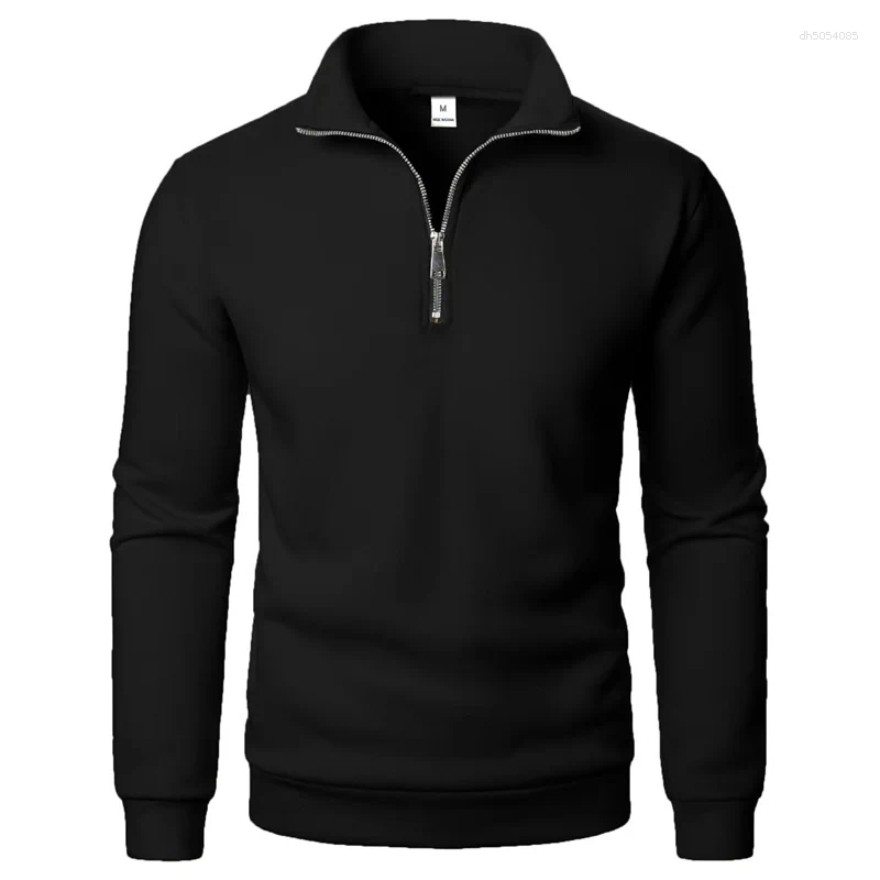 Men's Polos Spring Autumn Casual Soft Fleece Half Zipper Stand Collar Sweatshirt Trend Simple Slim Men Pullover Long Sleeve Tops