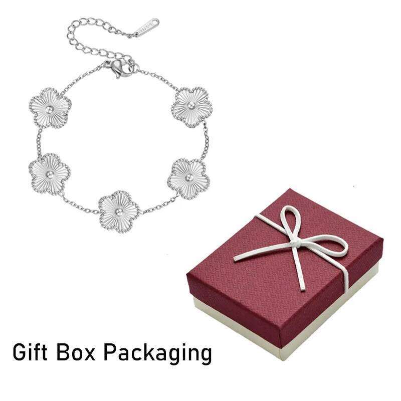Valentine's Day Stainless Steel Bracelet Women With Gift Box Couple Bracelets Woman Man Charm Clover Fashion Jewelry Z260225