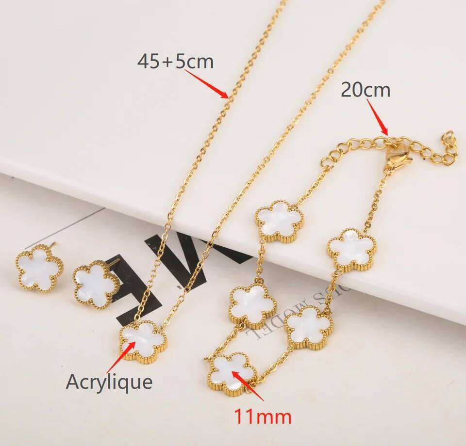Adjustable New Design Gold Plated Stainless Steel 316L Plant Flower Bracelet With Five Leaf Petals Women's Luxury Gifts Clover Z260225