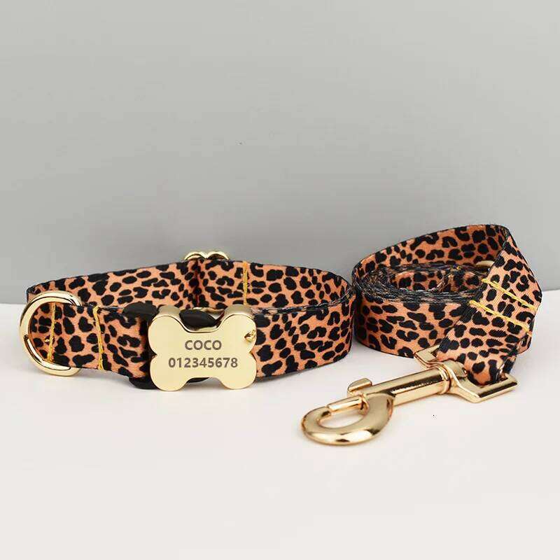 Personalized Printed Adjustable & Set with Metal Bone Buckle, Collar Dog Leash Pet Accessories