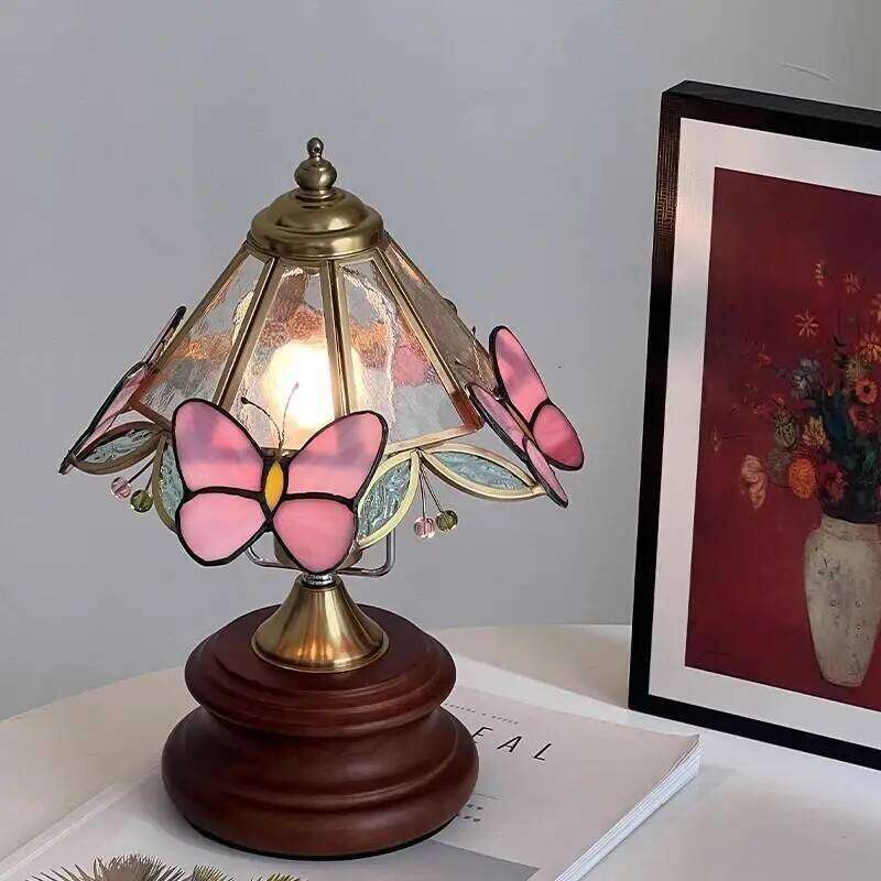 Tiffany Desk Bedroom Bedside LED Table Lamp American Vintage Creative Study Butterfly Atmosphere Small Night Light H260225