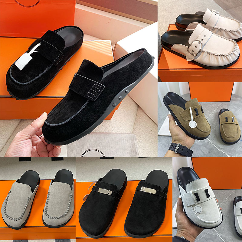 Men Women Summer suede calfskin Go mule shoe upper decorated iconic letter outdoor recreation mix mule modern comfortable style Open back sandals