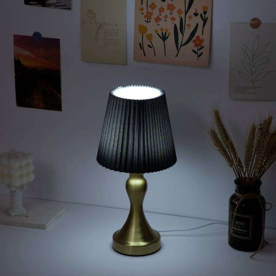 1 PC Nordic black pleated fabric lampshade with aluminum base and three-color lamp fixture H260225