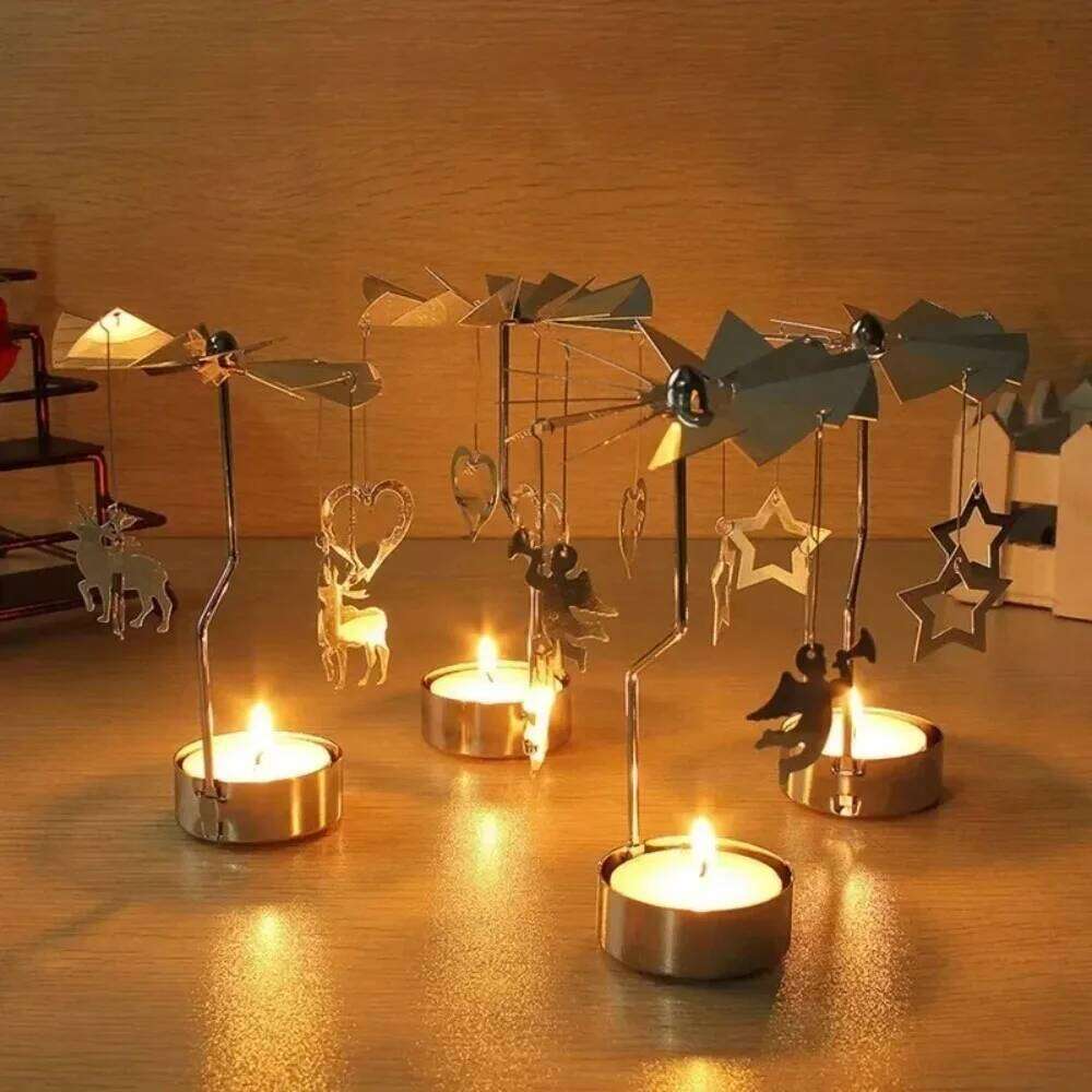 Multi-shape Rotating Candlesticks Snowflake Angel Romantic Tea Party Candle Holder Wedding Christmas Metal Home Decor W260226