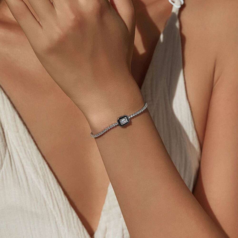 MODIAN 925 Sterling Silver Fashion Black Enamel Rectangle Clear Cubic Zirconia Tennis Bracelets For Women Fine Jewelry Gifts Z260225