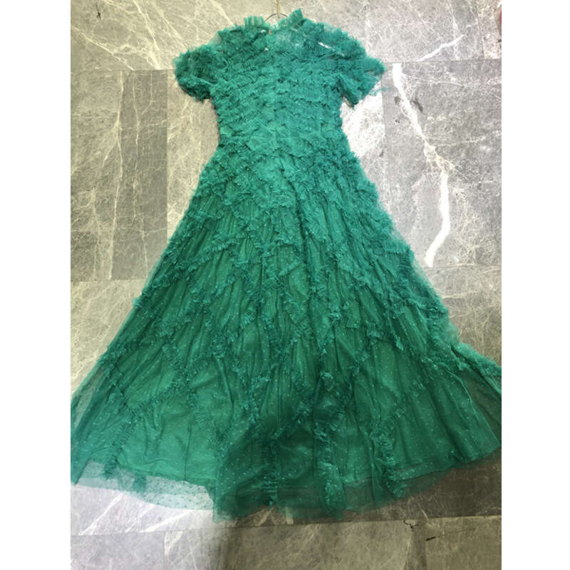 2026 Summer European and American Fashion Thick and Dreamy Gorgeous Princess Party Ruffle Mesh Fluffy Long Dress