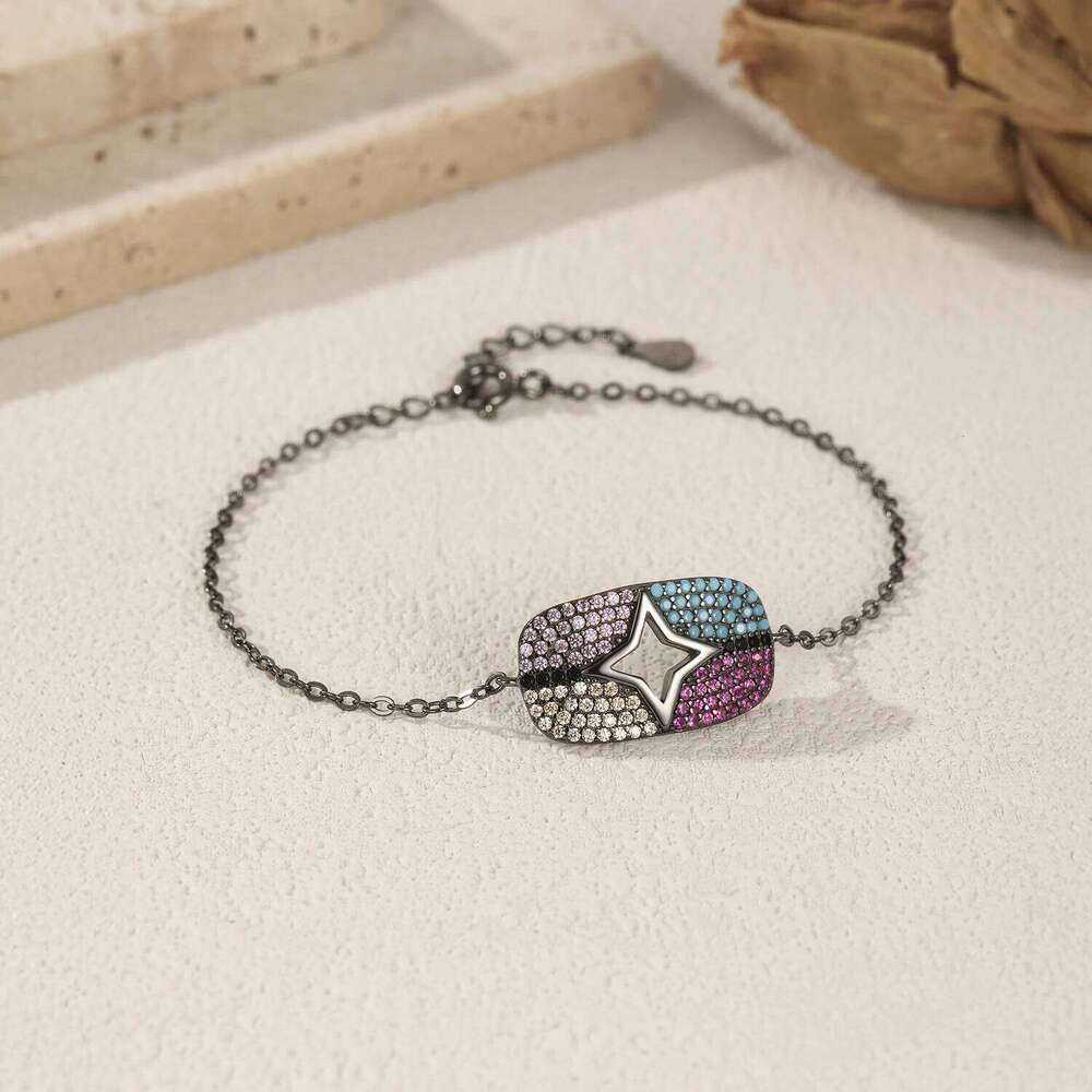 MODIAN 925 Sterling Silver Black Colorful Zirconia & Turquoise Geometric Stars Bracelet For Women Fine Stackable Jewelry Z260225