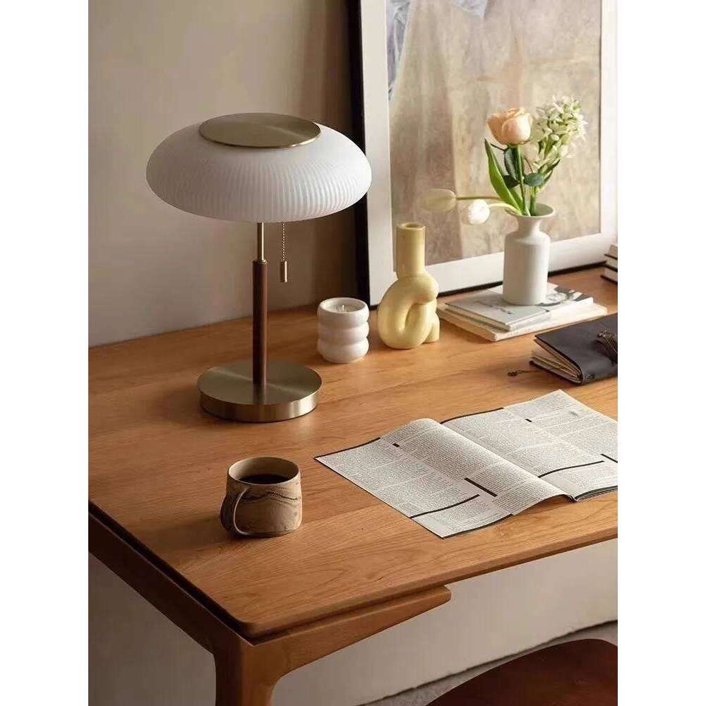 Nordic Vintage Table Lamp White Glass Desk Light for Bedroom H260225