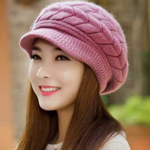 Winter Anti-Rabbit Fur Hat for Women Autumn and Winter Fashionable Warm Fleece-Lined Thickened Mom Hat with Ear Protection Knitted Duckbill Beret S260