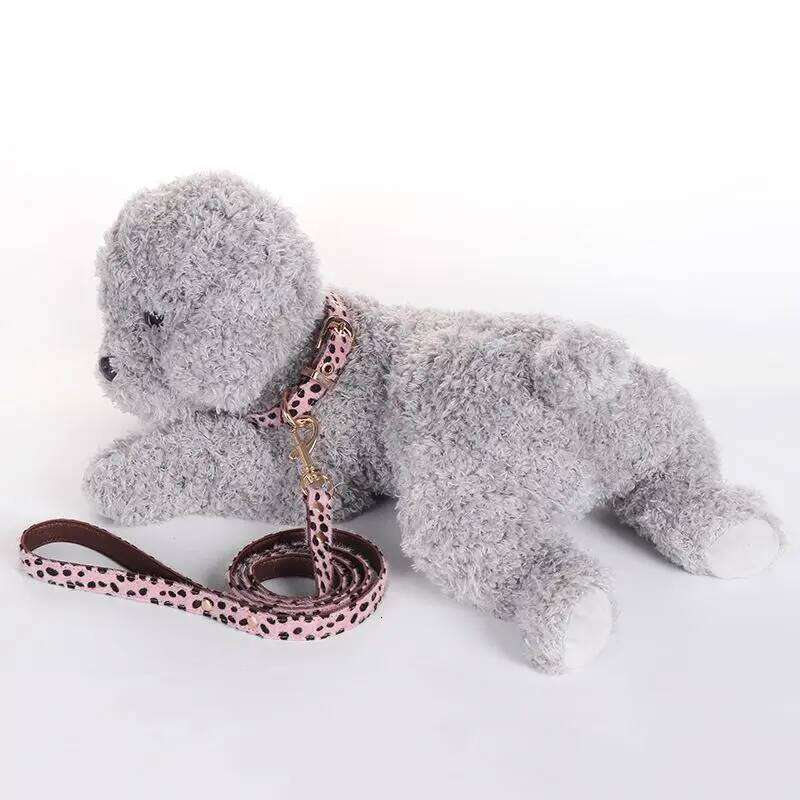 French Leopard Print Cat Collar Adjustable Small Dog Harness and Leash Set Poodle Schnauzer Puppy Collars Dogs Accessories
