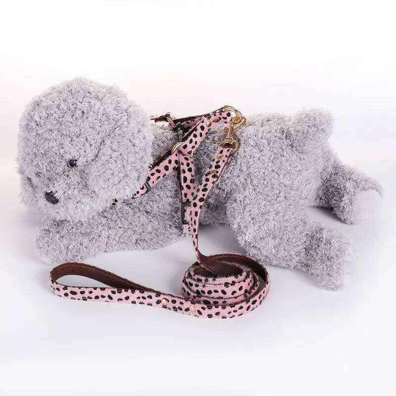 French Leopard Print Cat Collar Adjustable Small Dog Harness and Leash Set Poodle Schnauzer Puppy Collars Dogs Accessories