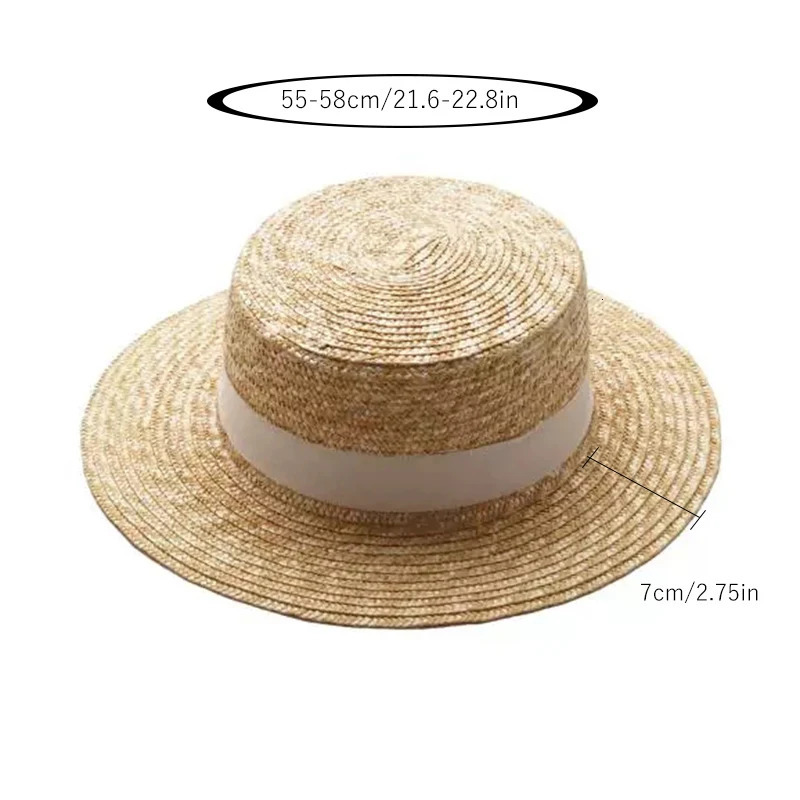 pop Summer Womens Boater Beach Hat Female Casual Panama Hat Lady Classic Flat Bowknot Straw Sun Hat Women Fedora 260124