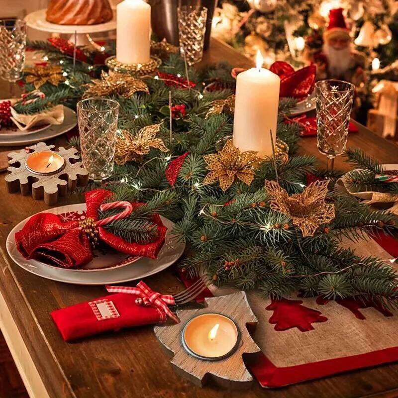 2PCS Wooden Candle Holder Snowflake Candlestick Christmas Decorations for Home Xmas Table Ornaments W260226