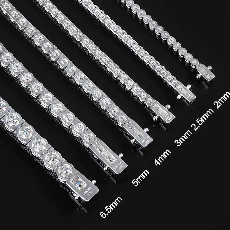 KNOBSPIN 2mm Moissanite Tennis 925 Sterling Silver Plated White Gold Bracelet for Women Man Sparkling Party Jewelry Z260225
