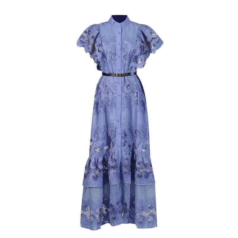 2026 new European and American niche goddess style design with flowing sleeves and hollowed out large hem long skirt