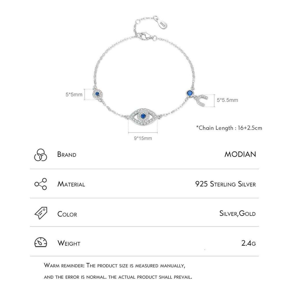 MODIAN 925 Sterling Silver Blue Eyes Magnet Bracelet Delicate Adjustable Link Chain For Women Birthday Christmas Jewelry Gift Z260225