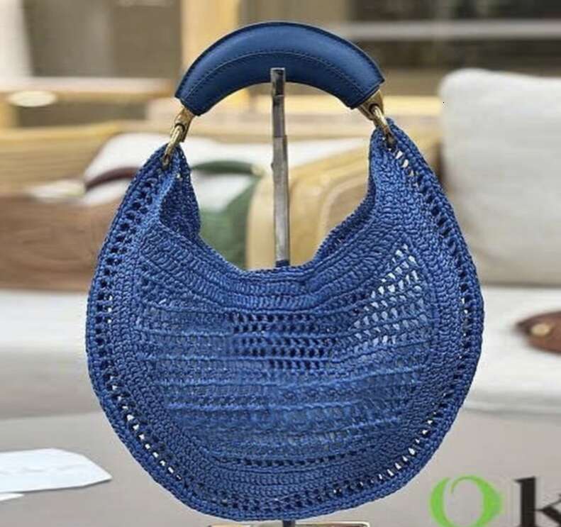 Cross Border Bohemian Straw Beach Niche Design Crescent Slim Metal Handle Hollow Shoulder Underarm Bag