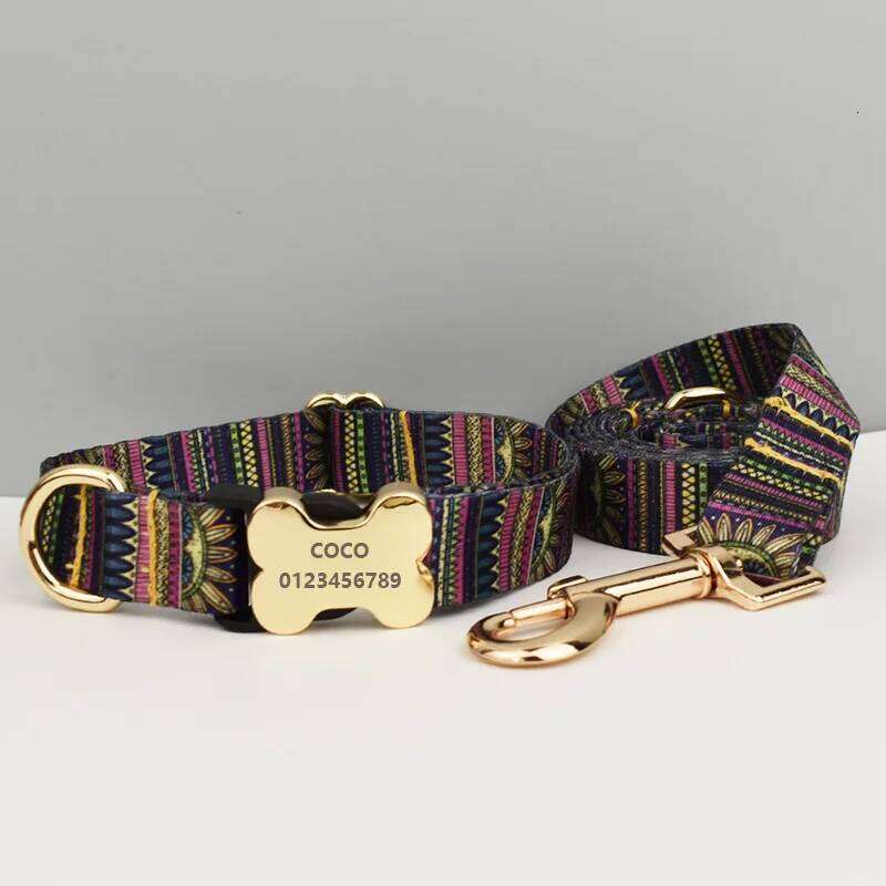 Personalized Printed Adjustable & Set with Metal Bone Buckle, Collar Dog Leash Pet Accessories