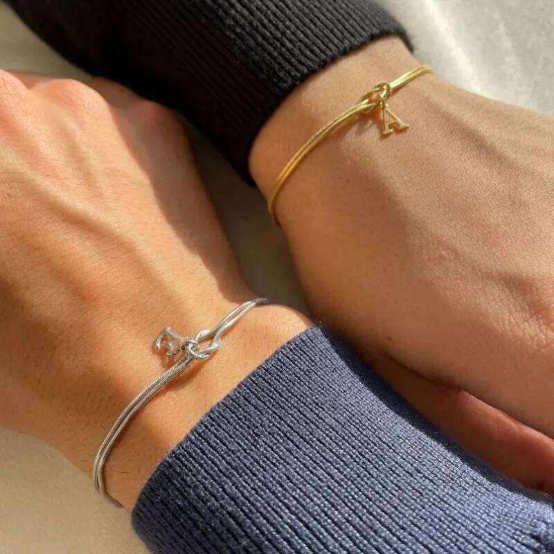 Custom Initial Love Bracelet, Dainty Stainless Steel Couple Snake Chain Infinity Knot Bracelet Set, Handmade Christmas Gift Z260225