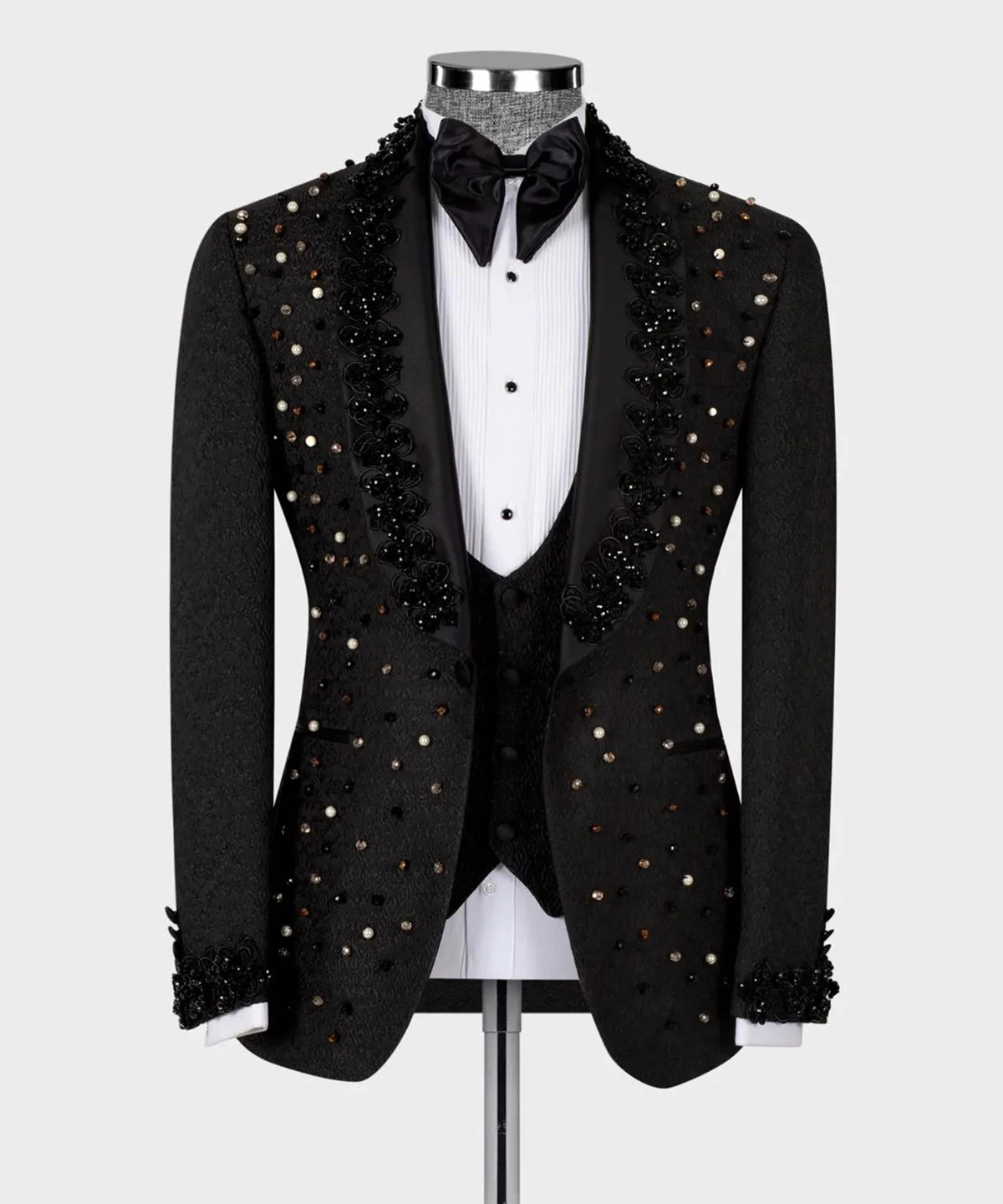 Men Suit 2Piece Blazer Single Breasted Jacket Crystals Beaded Slim Fit Wedding Tuxedo Groom Prom Customized 260128