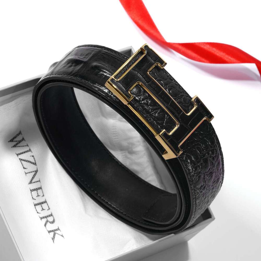 Men's Crocodile - Pattern Belt: High - End First - Layer Cowhide, Smooth Buckle, for Casual & Business Wear