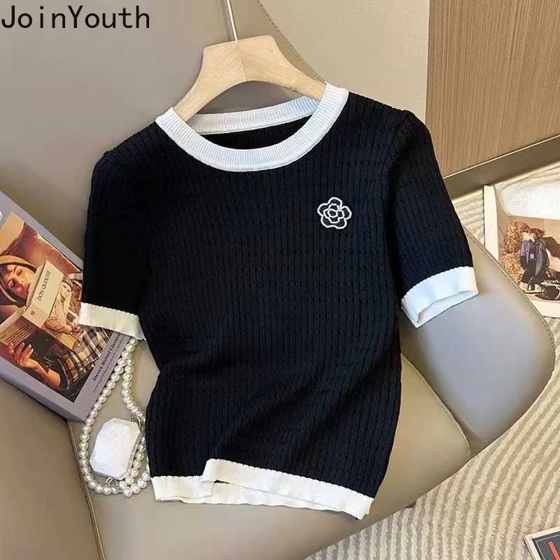 2026 Summer Women's Knitted Top, O-Neck Short Sleeve Loose Crop TeeT260226