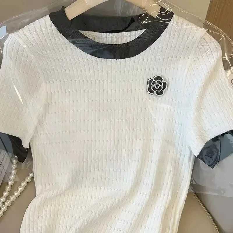 2026 Women's Knit Crop Top, Loose O-Neck Short Sleeve Korean Summer TeeT260226