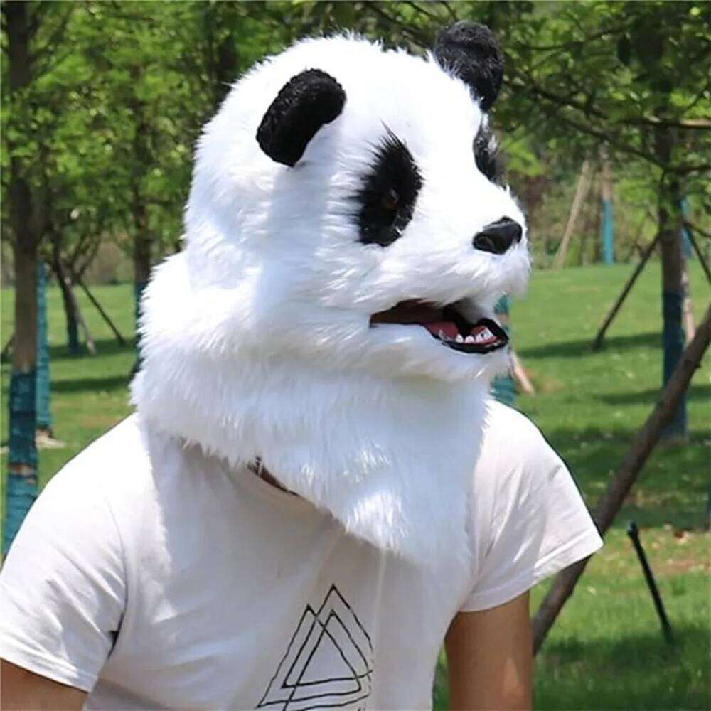 Plush Panda Head Mask, Moving Mouth Bear Cosplay, Halloween Party Costume, Premium 26W0226