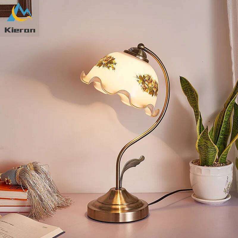 American Style Modern Simple Flower Led Desk Bedroom Study Bedside Dimming Table Lamps Living Room Decor Glass Floor Lamp H260225