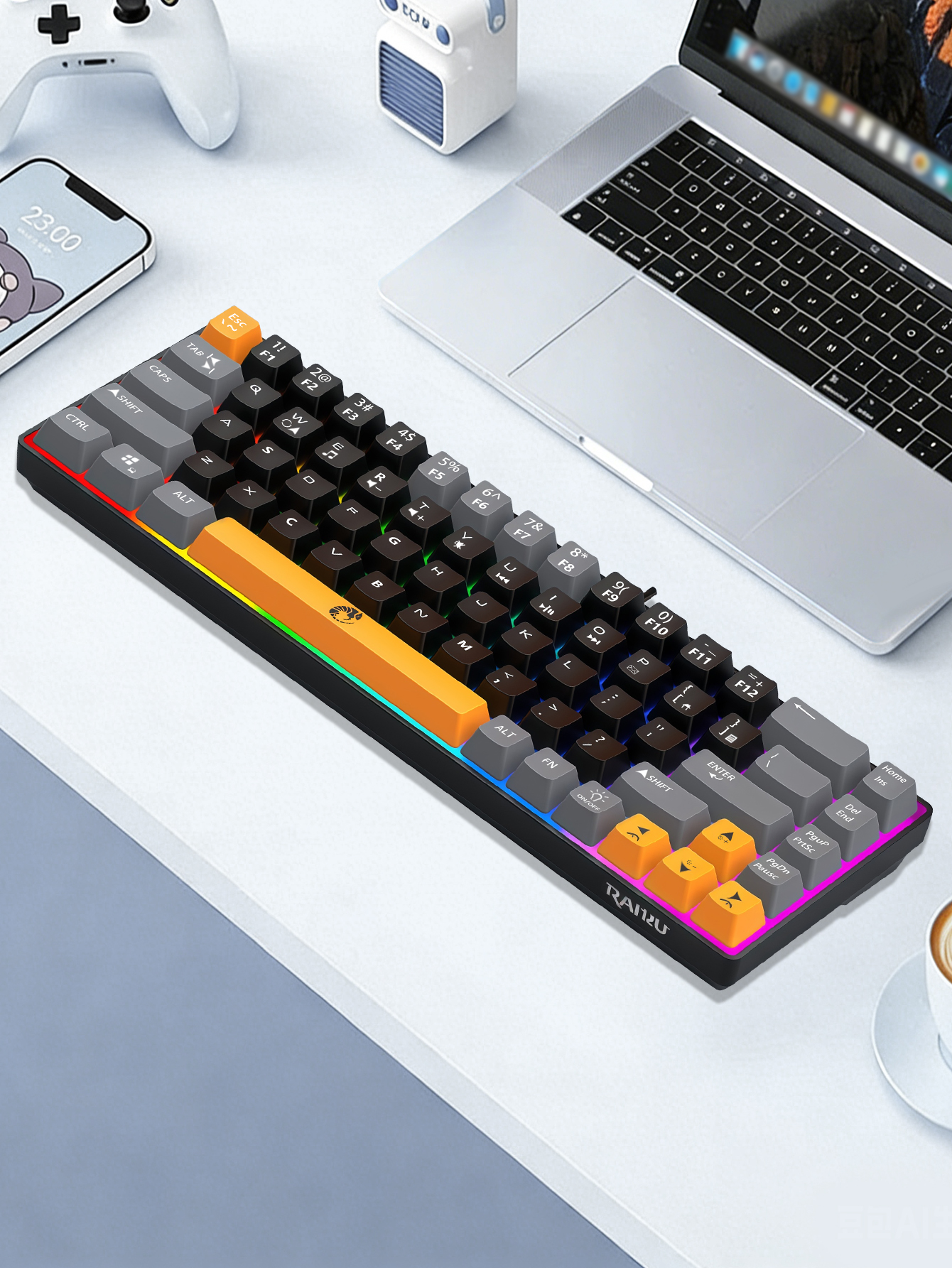 68-Key Mini Mechanical USB Wired Gaming Keyboard, RGB Backlit Gaming Keyboard in Multiple Colors, Suitable for Windows PC Gamers, Desktop Computers an