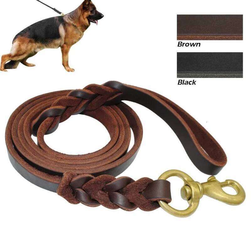 Genuine Leather Dog Leash Dogs Long Leashes Braided Walking Training Leads Brown Black Colors for Medium Large Pet