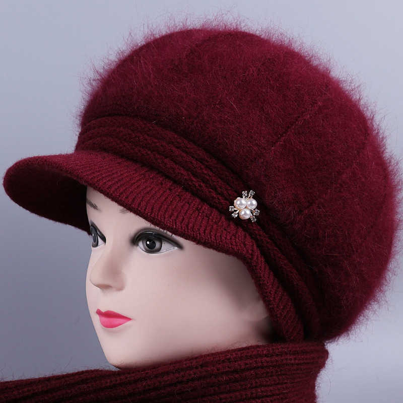 Winter mothers hat old womans grandmothers plush rabbit wool hat middle aged and old peoples warm hat thickened knitting cotton hat S260225