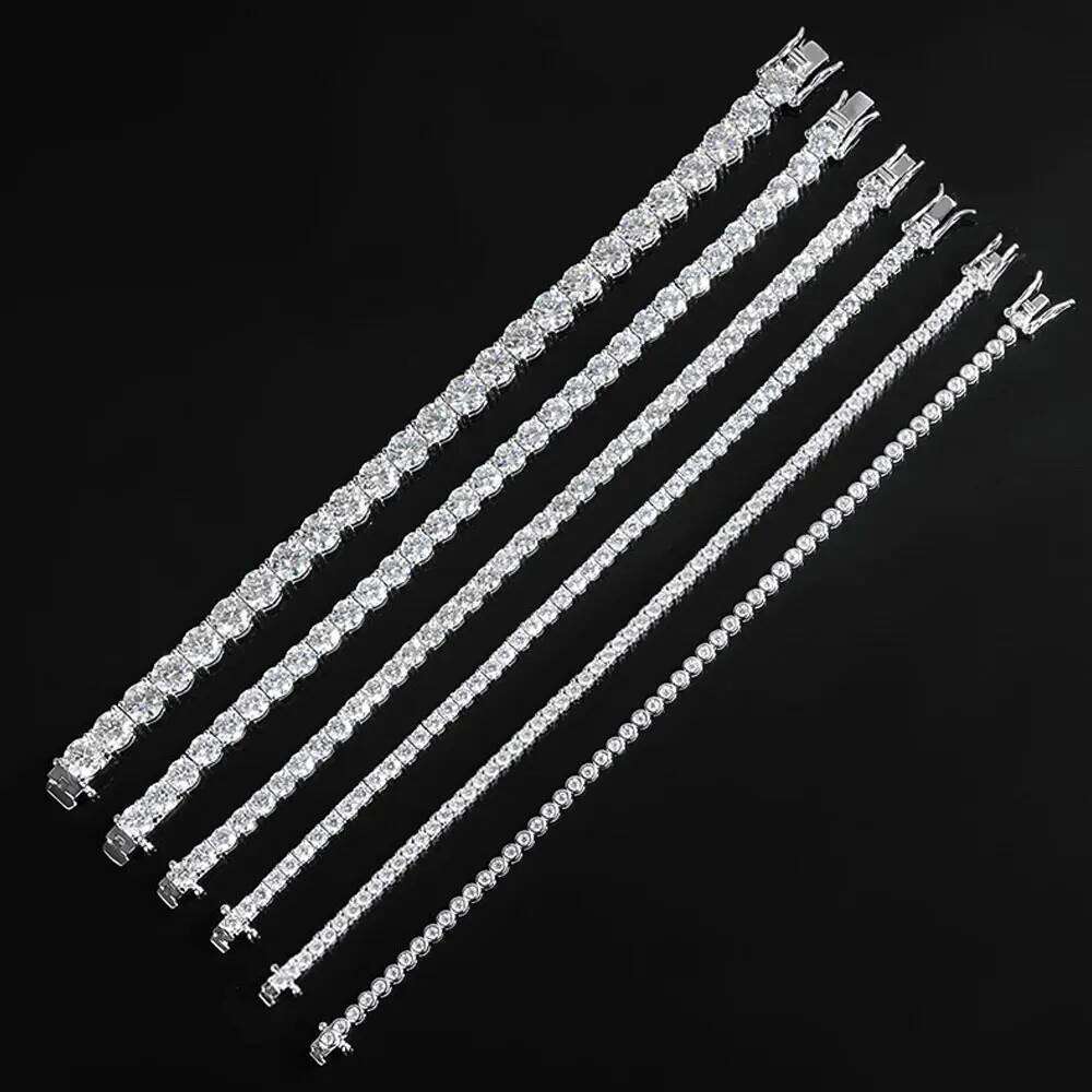 KNOBSPIN 2mm Moissanite Tennis 925 Sterling Silver Plated White Gold Bracelet for Women Man Sparkling Party Jewelry Z260225