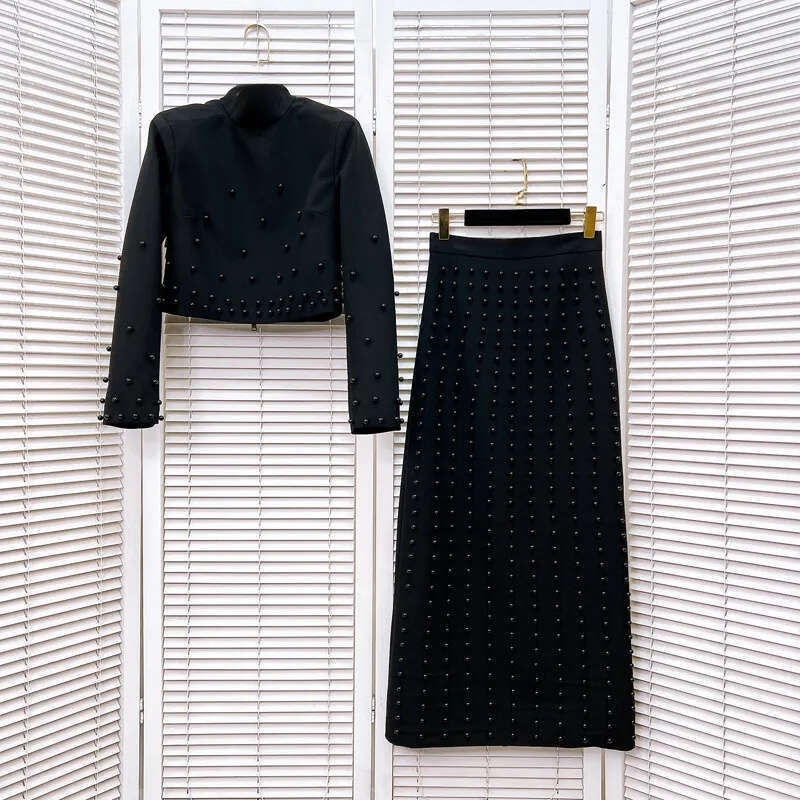 2026 Milan Autumn Brand Same Two Piece Black and White Round Neck Long Sleeve Dress