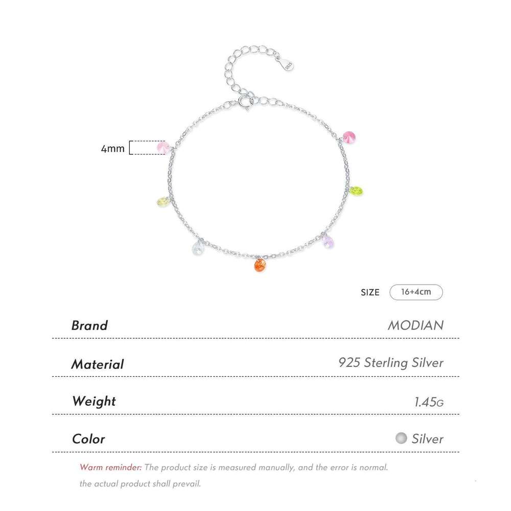 MODIAN Rainbow Colorful Zircon 925 Sterling Silver Fashion Delicate Link Chain Bracelet For Women Girls Fine Jewelry Z260225