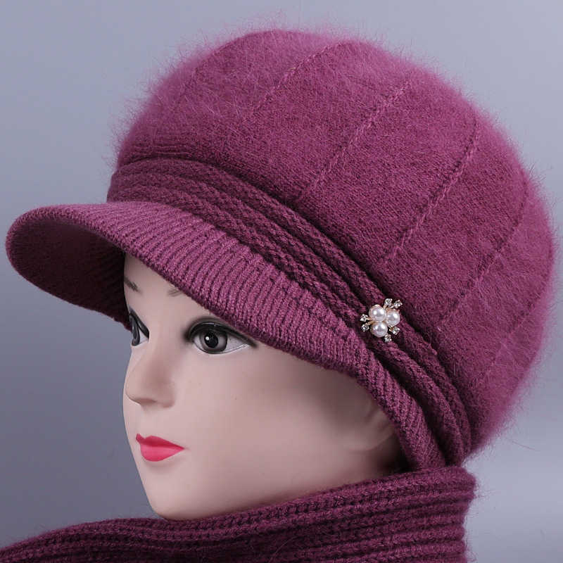 Winter mothers hat old womans grandmothers plush rabbit wool hat middle aged and old peoples warm hat thickened knitting cotton hat S260225