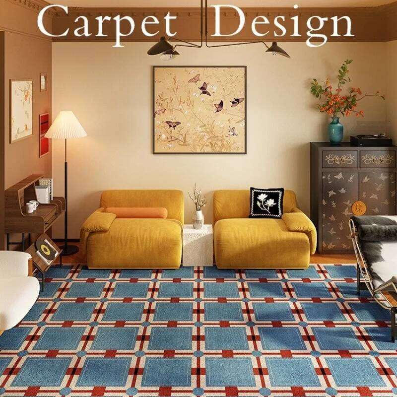 Plaid Retro Carpet Living Large Study Bedroom Bedside Soft Floor Mat Room Leisure Area Coffee Table Rug Tapis W260226