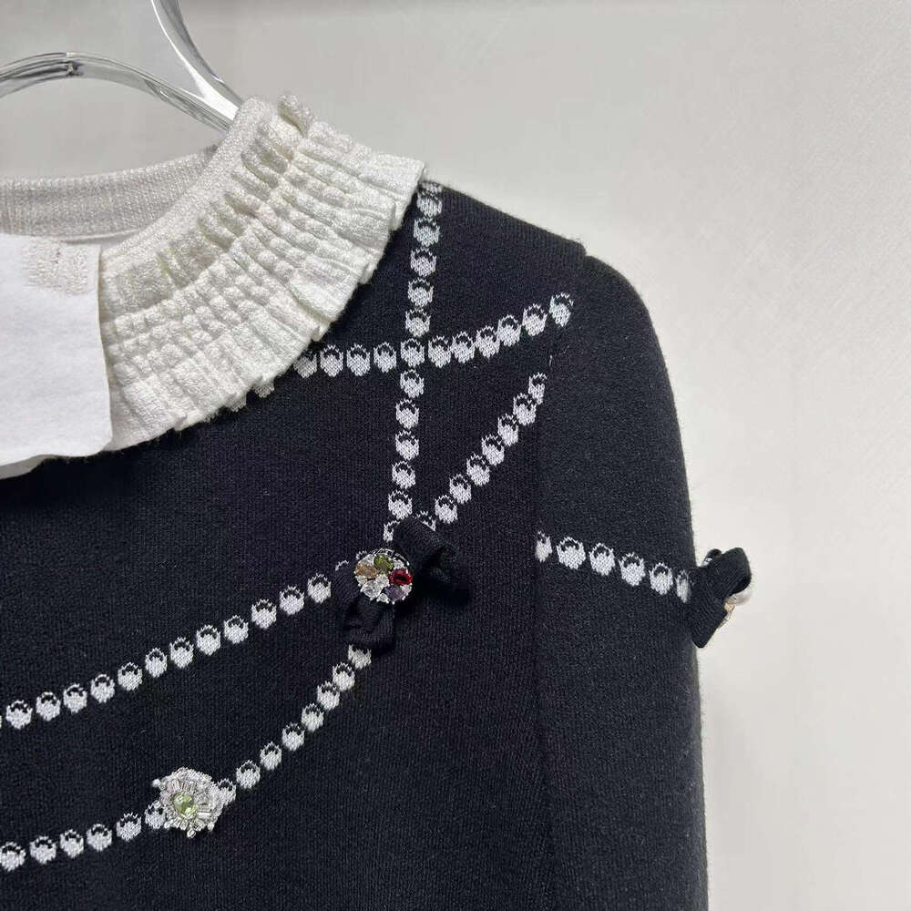 2026 Bow Doll Collar Embroidered Style Knitted Cardigan Autumn/Winter Women's Sweater Top