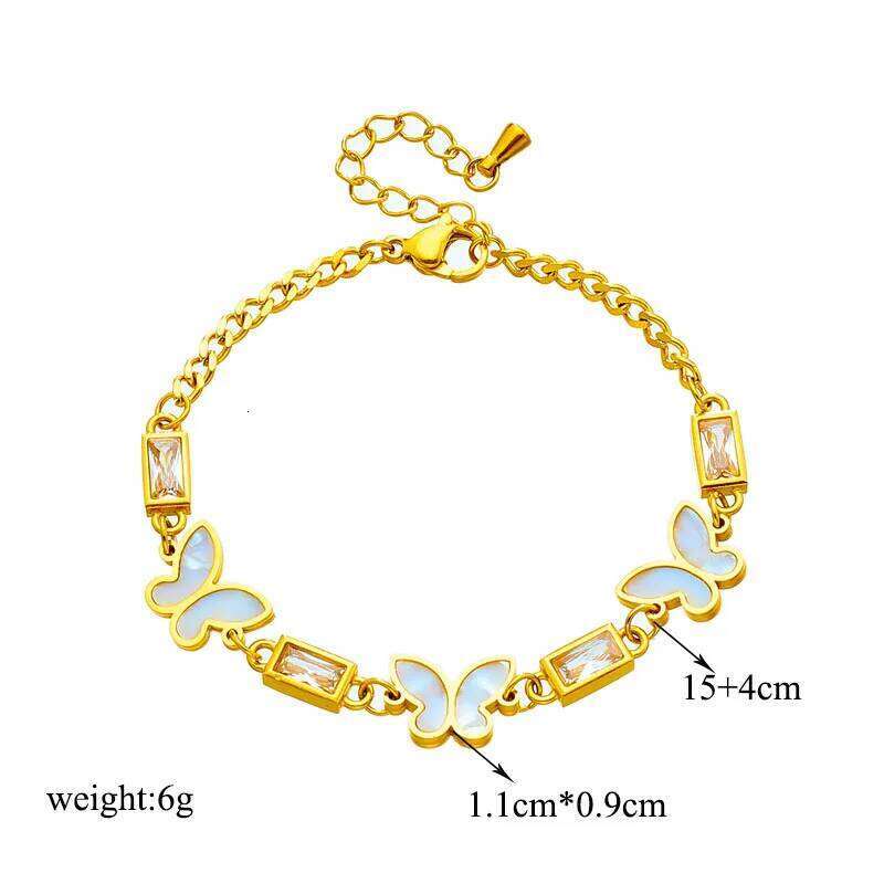 DIEYURO 316L Stainless Steel White Square Crystal Butterfly Charm Bracelet For Women New Fashion Girls Bangles Jewelry Gifts Z260225