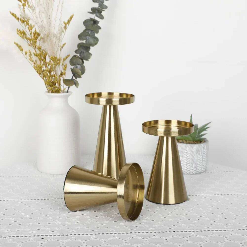 Golden Holder 3-1 Set Candlestick Pillar Candle Container Taper Metal Stand Wedding Decor Luxury Valentine's Day Gifts W260226