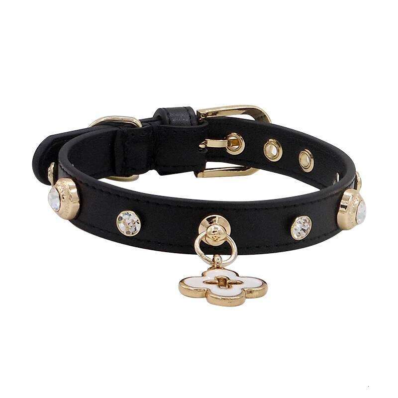 Achille Czech Diamond Nipple Nail Genuine Leather Neck Ring Teddy Schnauzer Pet Dog Collar with Metal Buckle