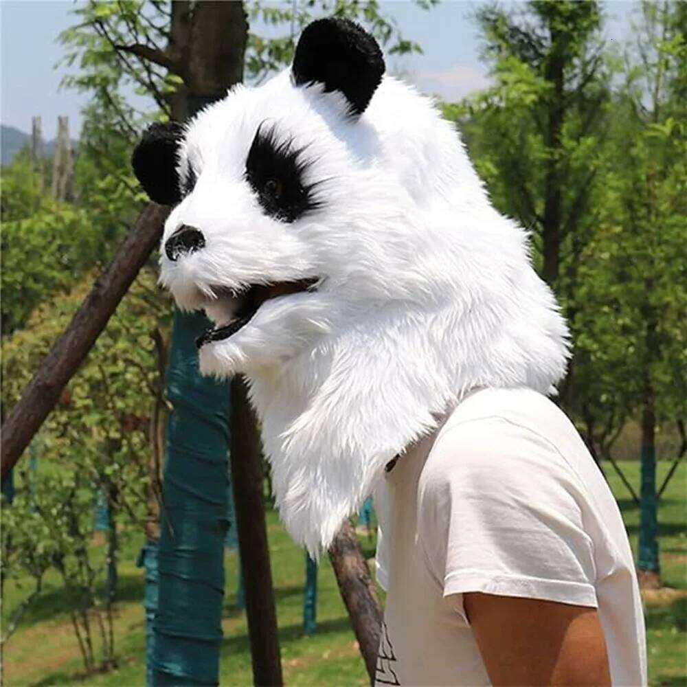 Plush Panda Head Mask, Moving Mouth Bear Cosplay, Halloween Party Costume, Premium 26W0226