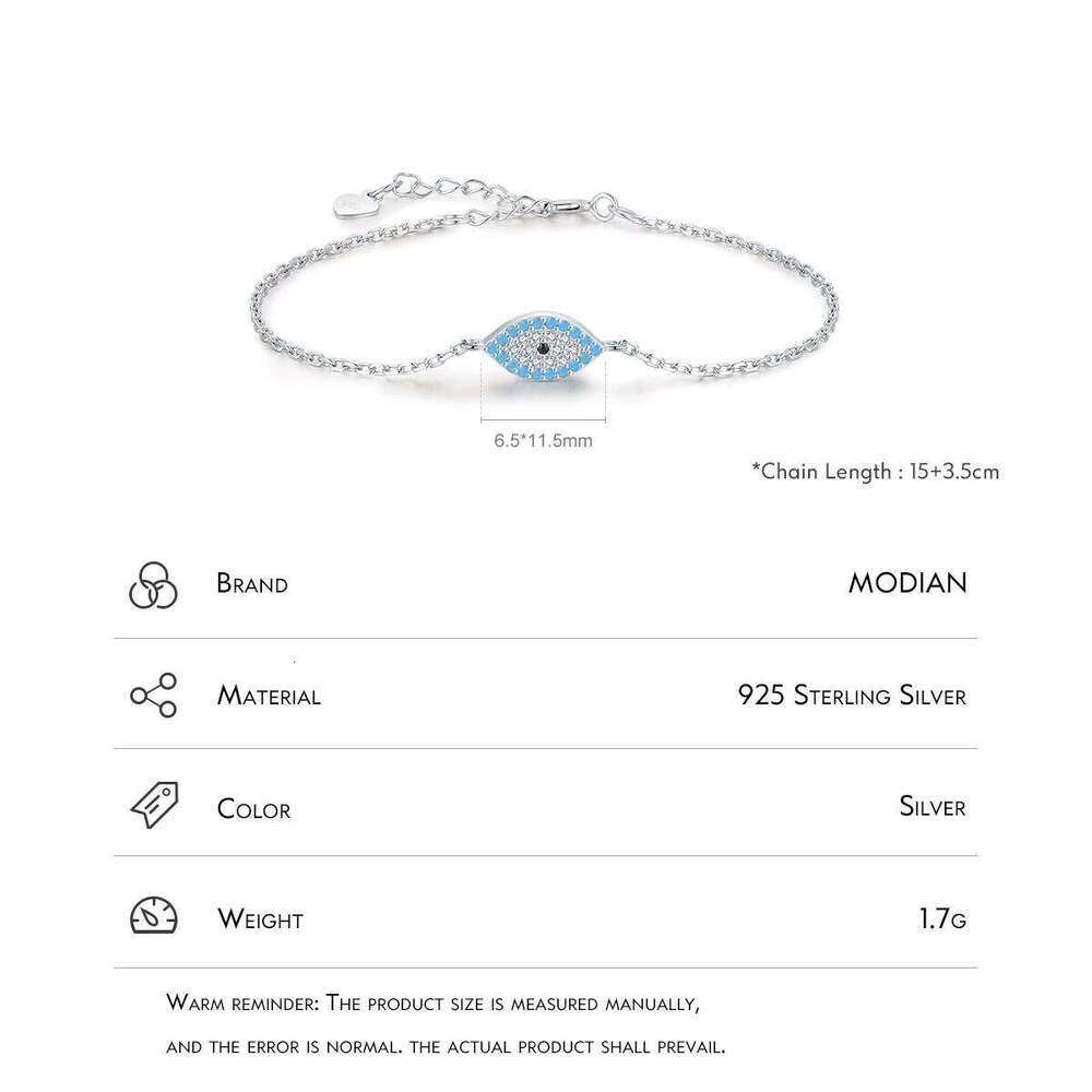 MODIAN Pure 925 Sterling Silver Fashion Natural Turquoise Blue Eyes Bracelet Chain Link For Women Pave Setting CZ Fine Jewelry Z260225