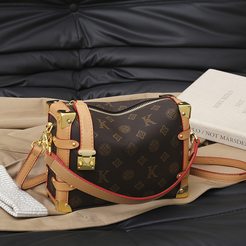 LUYIWEINASI Premium sense small square box bag women 2025 new retro printing commuter cosmetic bag shoulder bag oblique span bag women