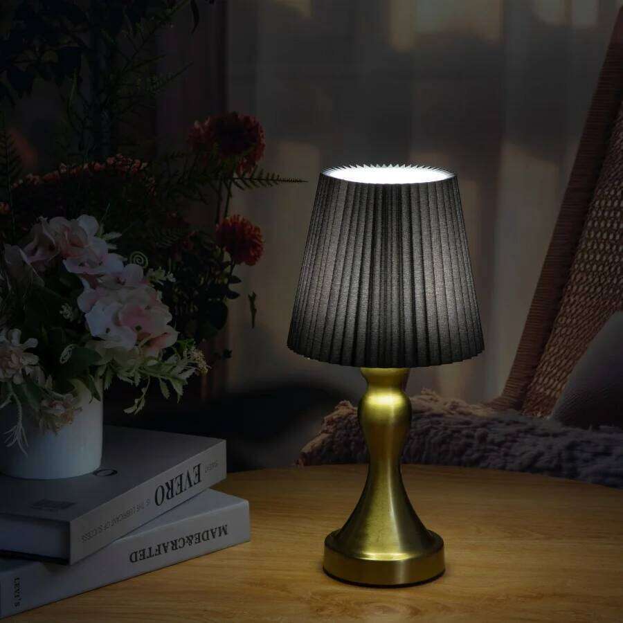 1 PC Nordic black pleated fabric lampshade with aluminum base and three-color lamp fixture H260225
