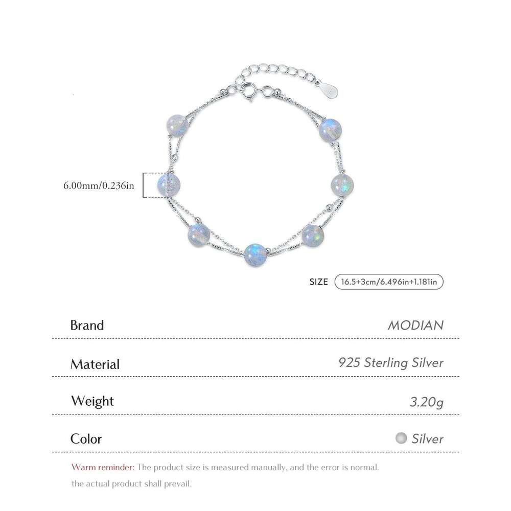 MODIAN Natural Moonlight Crystal Bracelet Genuine 925 Sterling Silver Chain Link Bangle Accessories Women Jewelry Bijoux Z260225