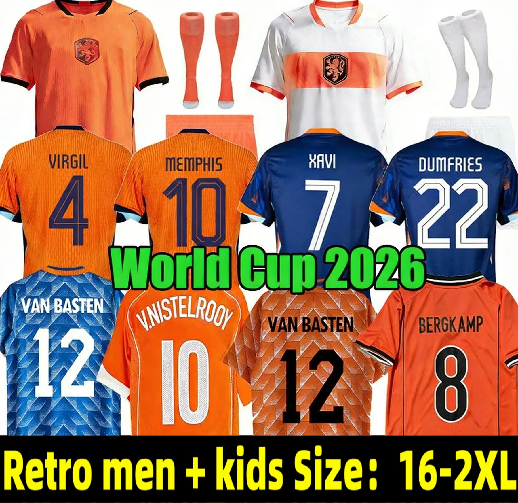 Netherlands Dutch jersey Holland world cup 2026 retro 1988 Soccer Jersey Bergkamp ROBBEN XAVI National Team 26 27 football tops Shirt Kids Kit MEMPHIS GAKPO maillot