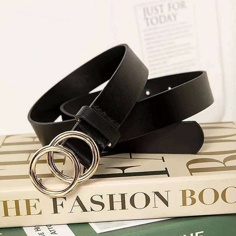 Women's Trend Double Round Buckle Simple And Versatile Youth Pu Leather Belt Paired With Jeans Skirt Women Belts Y260225