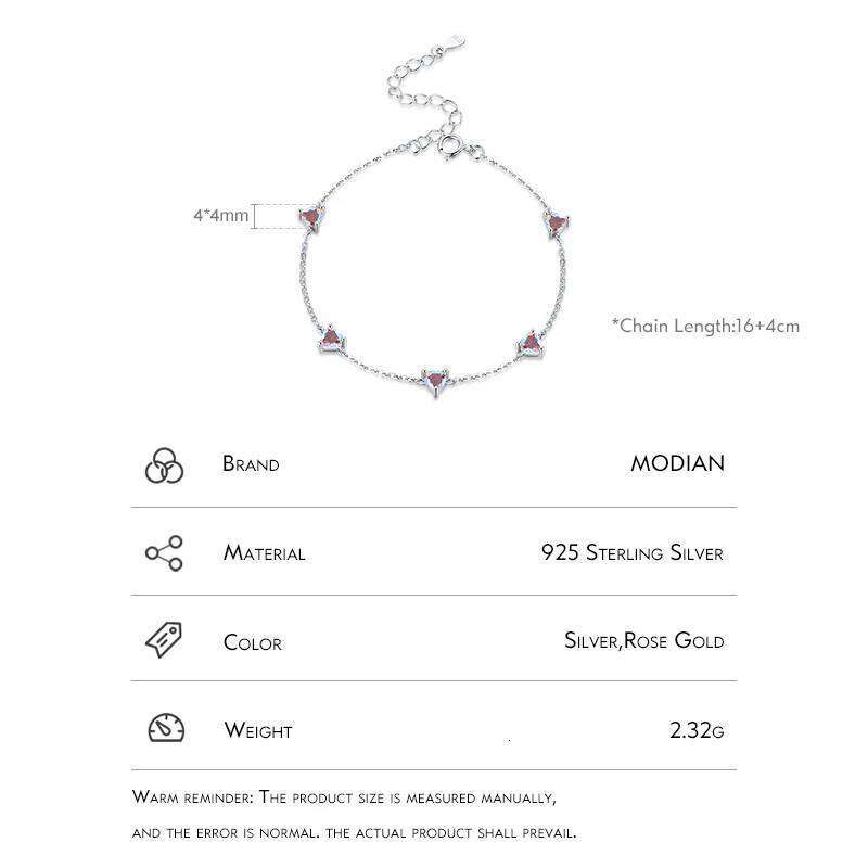 MODIAN Authentic Luxury Rainbow Fire Color Zirconia Charm Hearts Chain Link Bracelet For Women Birthday Crystal Jewelry Z260225
