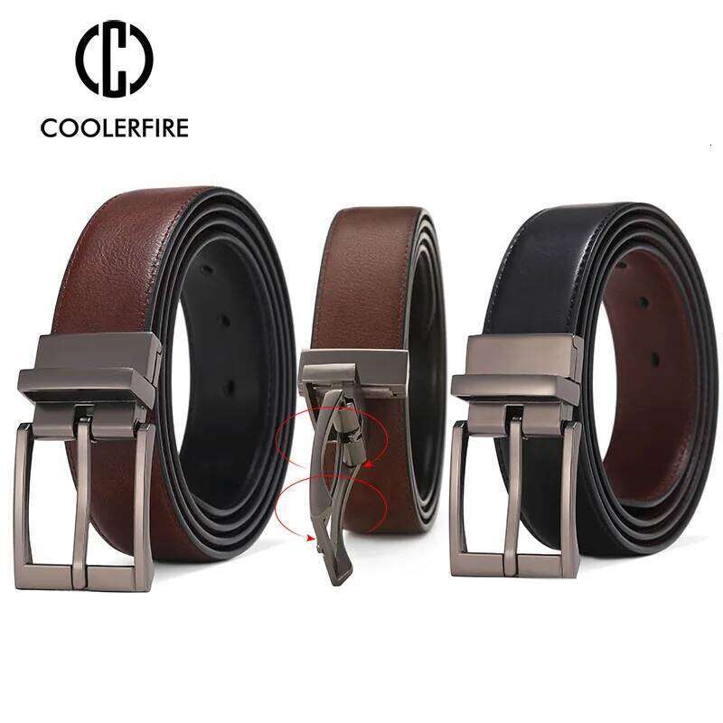 New Business Dress Belts for Men Genuine Leather Reversible Buckle Brown and Black Belt HQ110 Y260225